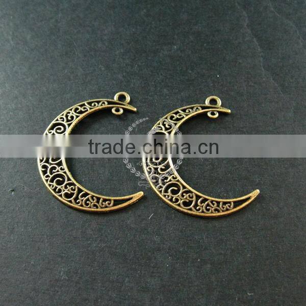 36x32mm vintage style antiqued bronze moon connector DIY pendant charm supplies findings 1810417