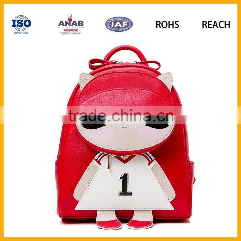 Made in China High Quality Low Price Soft PU Material Girls Red Bag Backpack Leisure Bag
