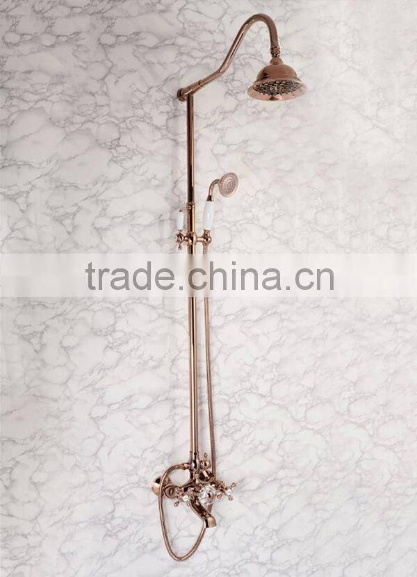 bathroom rose gold color shower mixer taps, wall mounted brass shower set