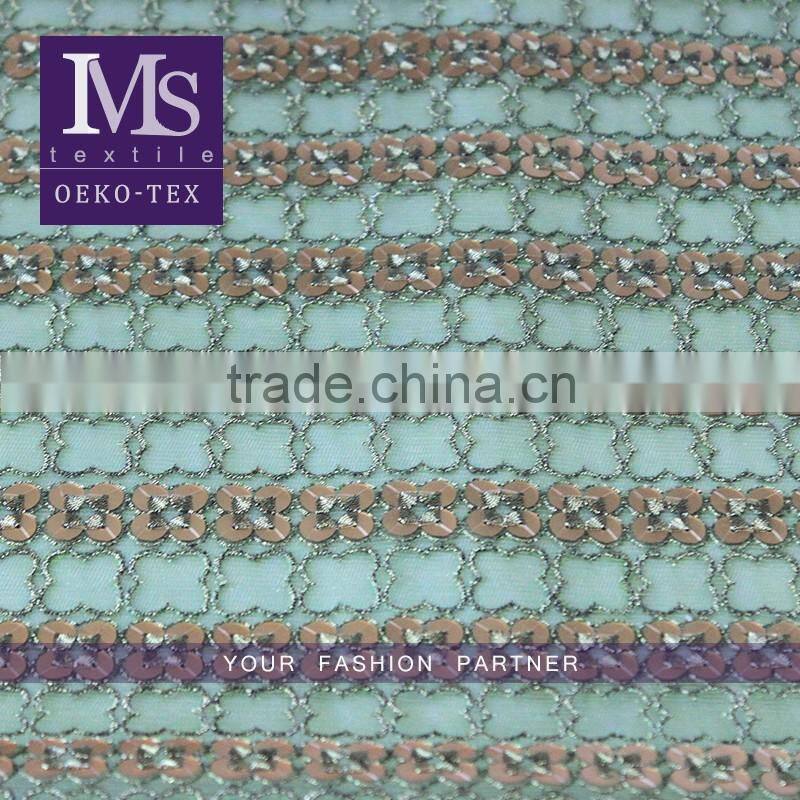 Latest white sequin mesh fabric, wholesale sequin polyester mesh fabric