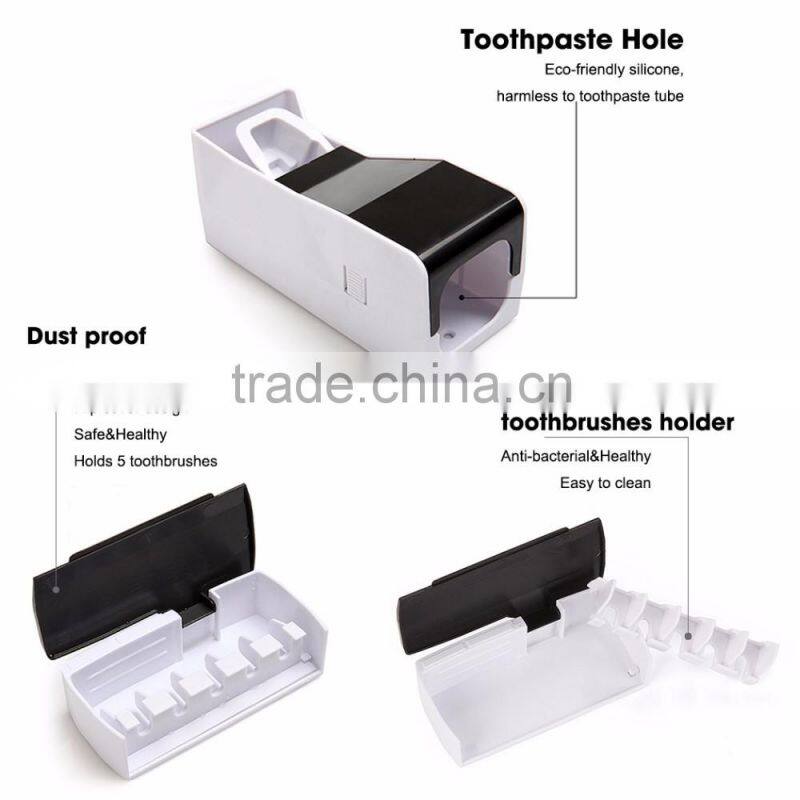 Cosylife Toothpaste Dispenser Toothpaste Squeezer Kit Hands Free Wall Mounted/Dustproof Kid's 5 Toothbrush Holders With Cover