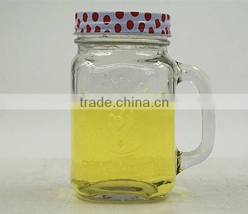 glass mason jar with handle and metal lid Cockerel design