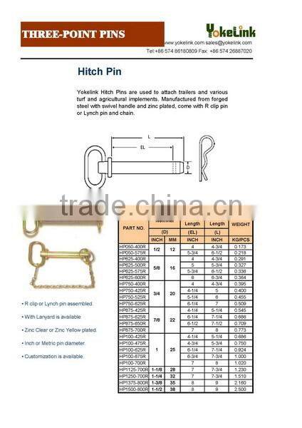 High quality trailer hitch lock pin for tractor linkage parts
