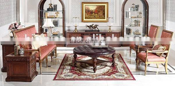 Golden Furniture Living Room Sofa Set, Luxury Classic Solid Wood Carved Sofa Chair