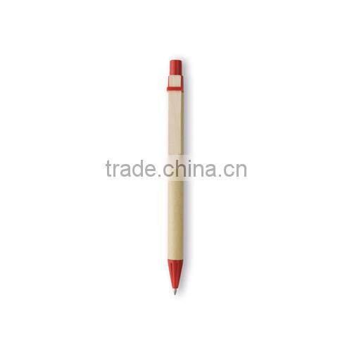 Recycled paper ballpoint pen with cardboard barrel,wooden clip