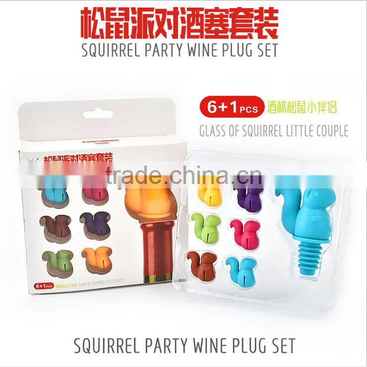 Cute Cartoon Shape Squirrel Party Wine Plug Set, Colorful Squirrel Bottle Stopper