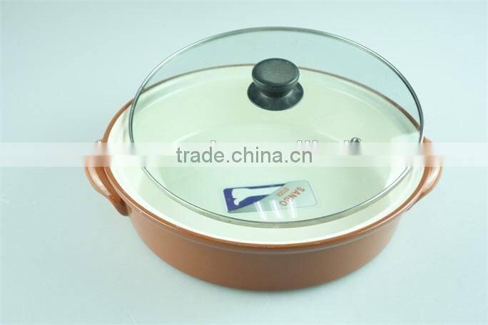 wholesale stock terracotta colour casserole with glass lid,terracotta pot