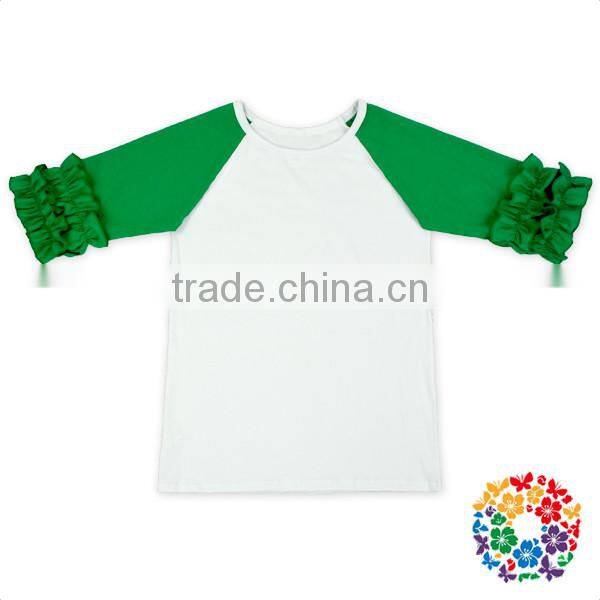 Wholesale Baby Girls Clothing Solid Color Cotton Half Sleeves Raglan Shirts Girls Ruffle Icing Raglan