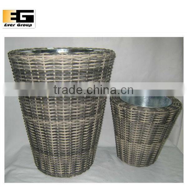 round rattan woven garden tub w/metal