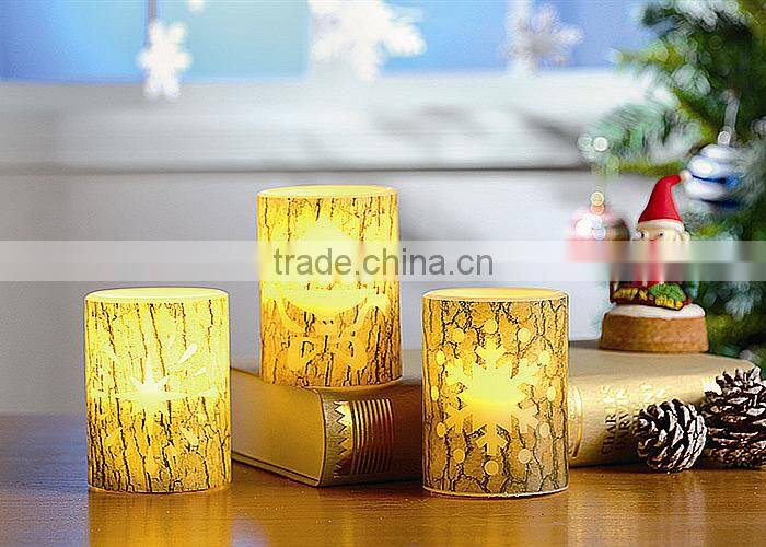 S/3 Tree Bark Decorative Flameless LED Christmas Candles