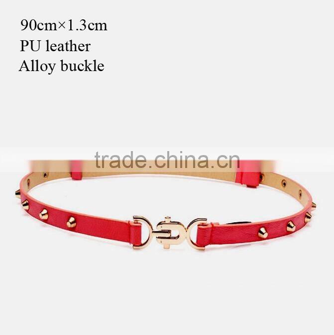 Fashion rivets decorated DU buckle sex girl thin pink PU waist belt