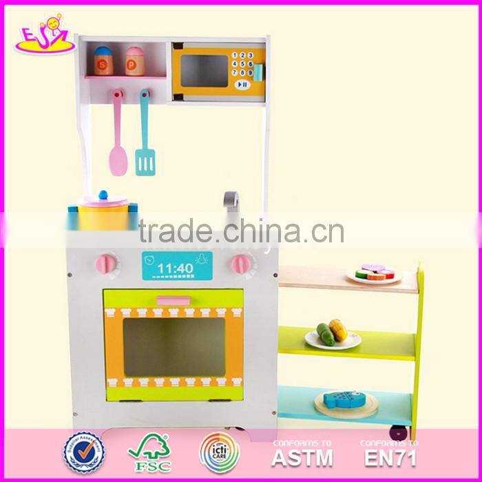 2017 new design funny kids wooden kitchen play set with shelf W10C270