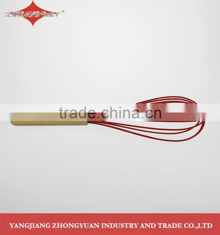Best quality 12" Silicone coated wires egg whisk with wooden handle