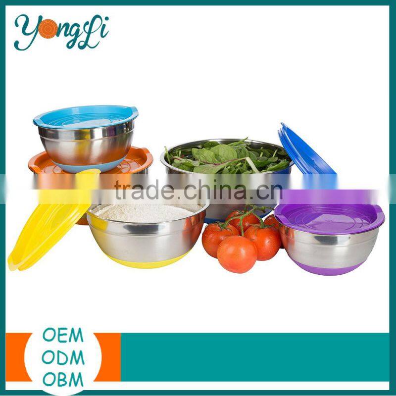 Set of 5 Stainles Steel Mixing Bowls With Lids Non Slip Bottom