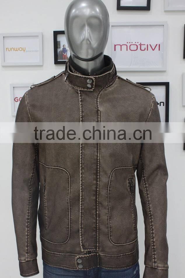 2014 Mexico Brown PU Coated Padded Jackets pu jackets for men