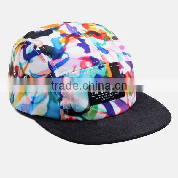 High Quality Small Order Digital Printing Front Woven Label Custom Floral Fashion 5 Panel Hat