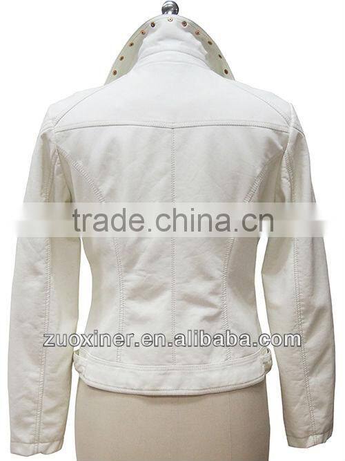 Ladies fashion PU leather jacket with studs