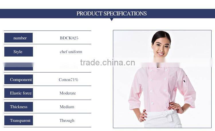 Kitchen Chef Cookware Restaurant Pink Color Long Sleeve Ladies Chef Coat