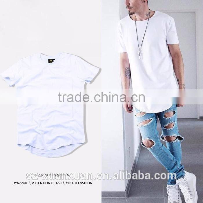 Customized cheap men o-neck short sleeve long line t-shirt