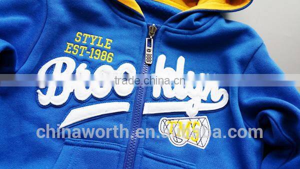 factory price handsome blue color full zip patterns hooded sweatshirt