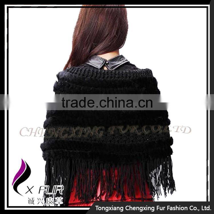 CX-B-119F Luxury Quality Rabbit Fur Big Hand Made Crochet Shawl