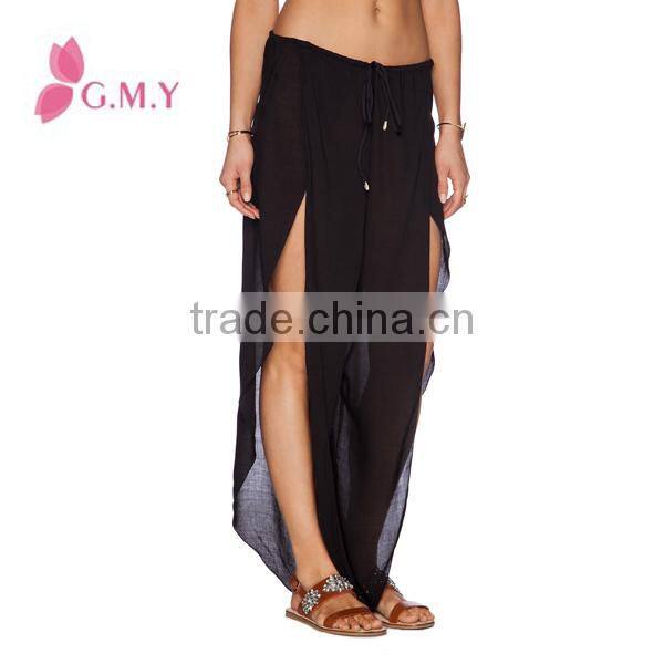 Chiffon pants for women specil cutting with fork at side elastic waist Bohemian style clothing bulk production