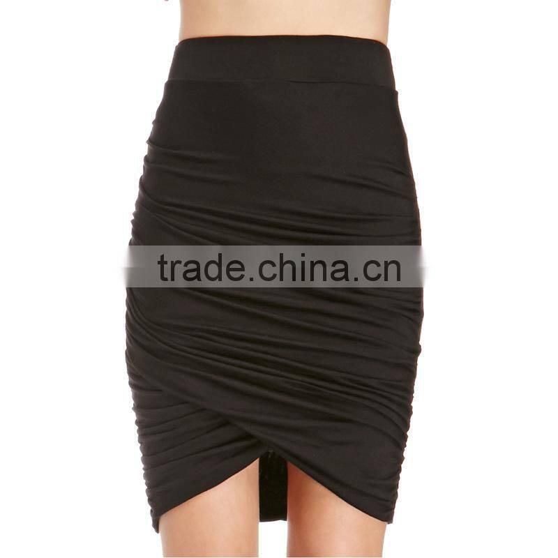 MGOO Latest Design Plain Pleated Knee Length Skirt For Ladies Magic Ruched Wrap Skirt China 15144A014