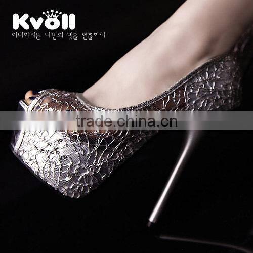 2014 nets fabric Shoe high heel shoe Lady shoe