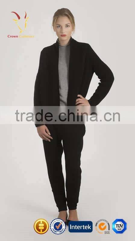Black Winter Open Front Woolen Coat Cardigan 2016