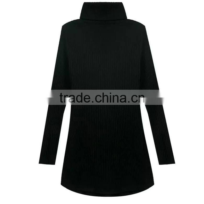 fashion plain black slim fit high neck knitted ladies long sleeve one-piece dress