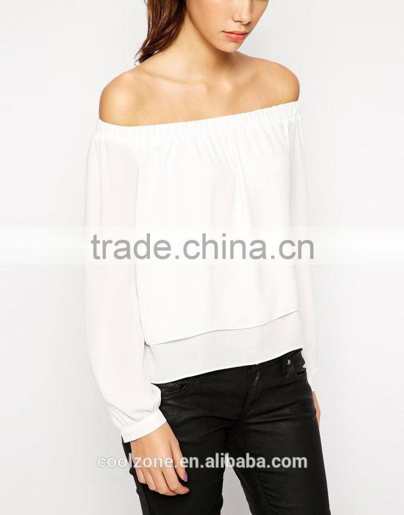 Cold shoulder design long sleeves lady blouse fashion new blouse 2015