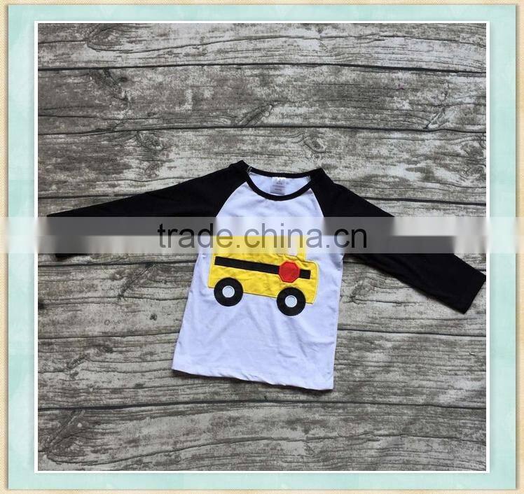 latest design back to school boys top black long slevees school bus print kids clothes boys