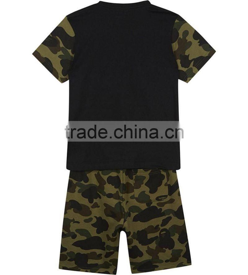 2017 wholesale children's summer baby boy camo clothing set kids t shirt clothes cotton shorts and socks set