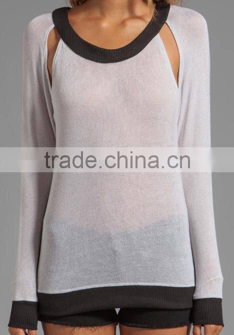 contrast color rib knit sweater