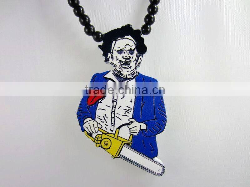 Newest wholesale Hip hop Cheap men's good wood acrylic necklace fashion pendant necklace