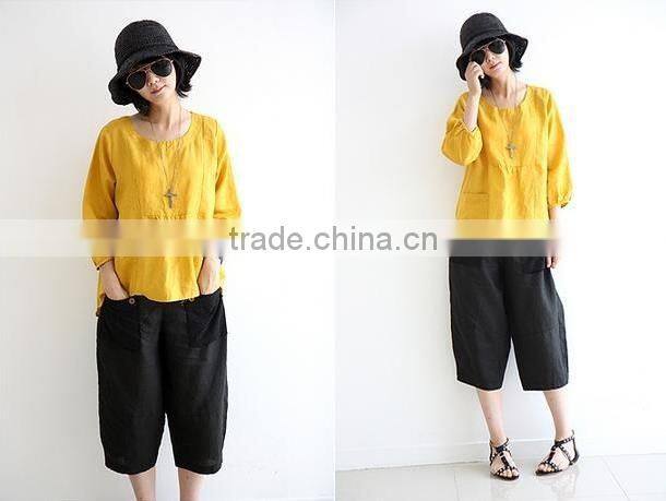 women linen blouse tops linen fabric clothing apparel factory wholesale