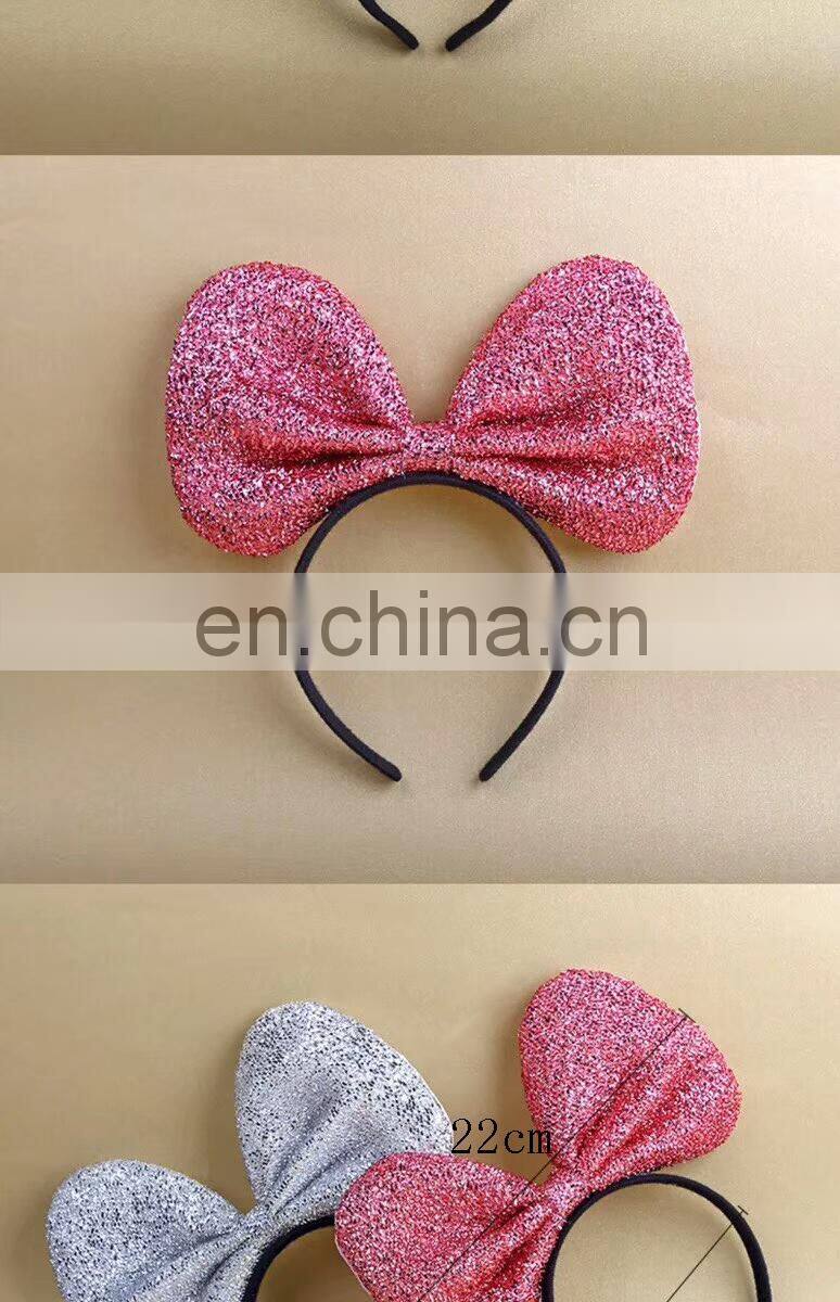 Hotest Cute sequin bow big ear with 1cm satin Headband for kids