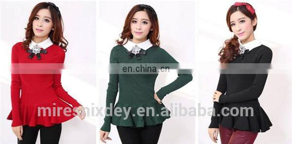 korean pullover peter pan collar woman sweater with wave edge