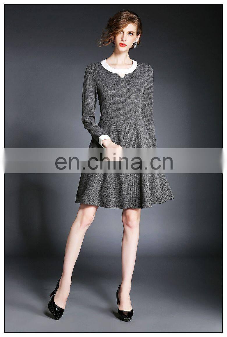 High quality long sleeve tweed spring dress above knee, wholesale dress fashion