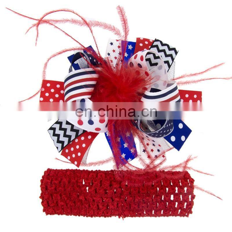 Girl Headband Hair Clips Independence Day Baby Hair Accessories with fur 4Colors