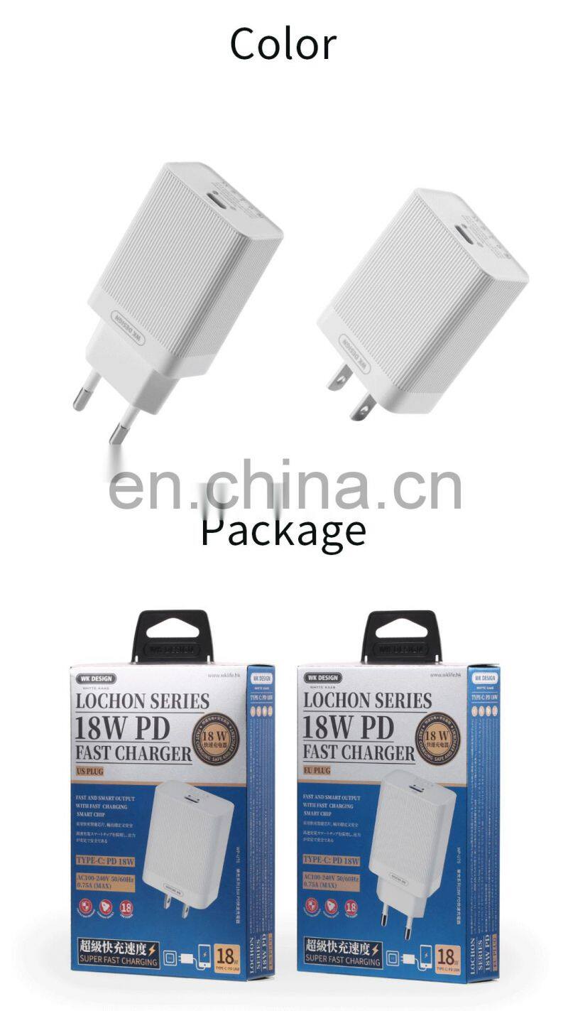 New 2019 Trending Product Type C Terminal 18W PD Power Direct Fast Charger US / EU Plug Adapter