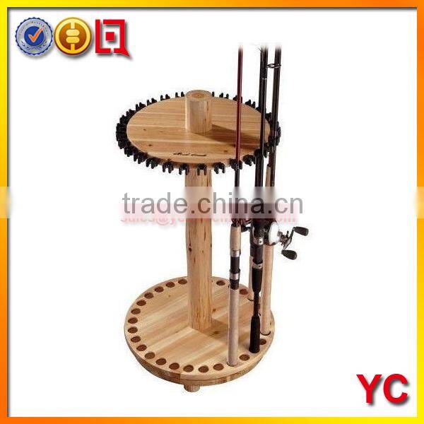 NEW Corner Stand 12 Pole Wood Space Saver Fishing Rod Storage Organizer Rack