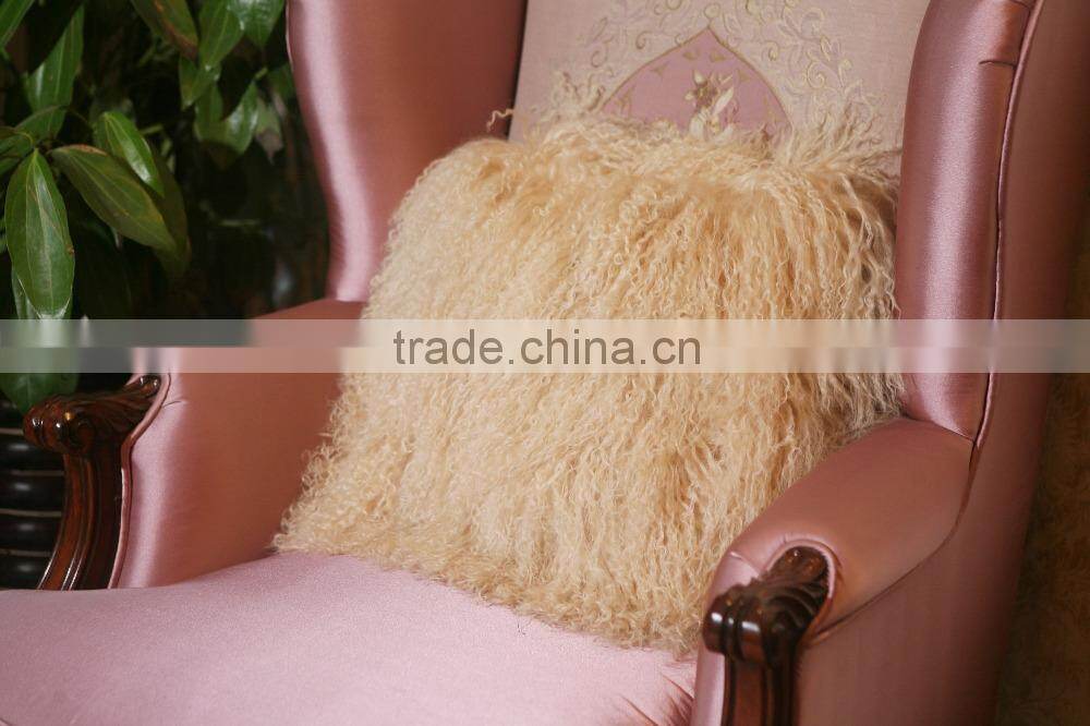 Soft long wool sheepskin throw pillow filling with polyester wadding,sponge
