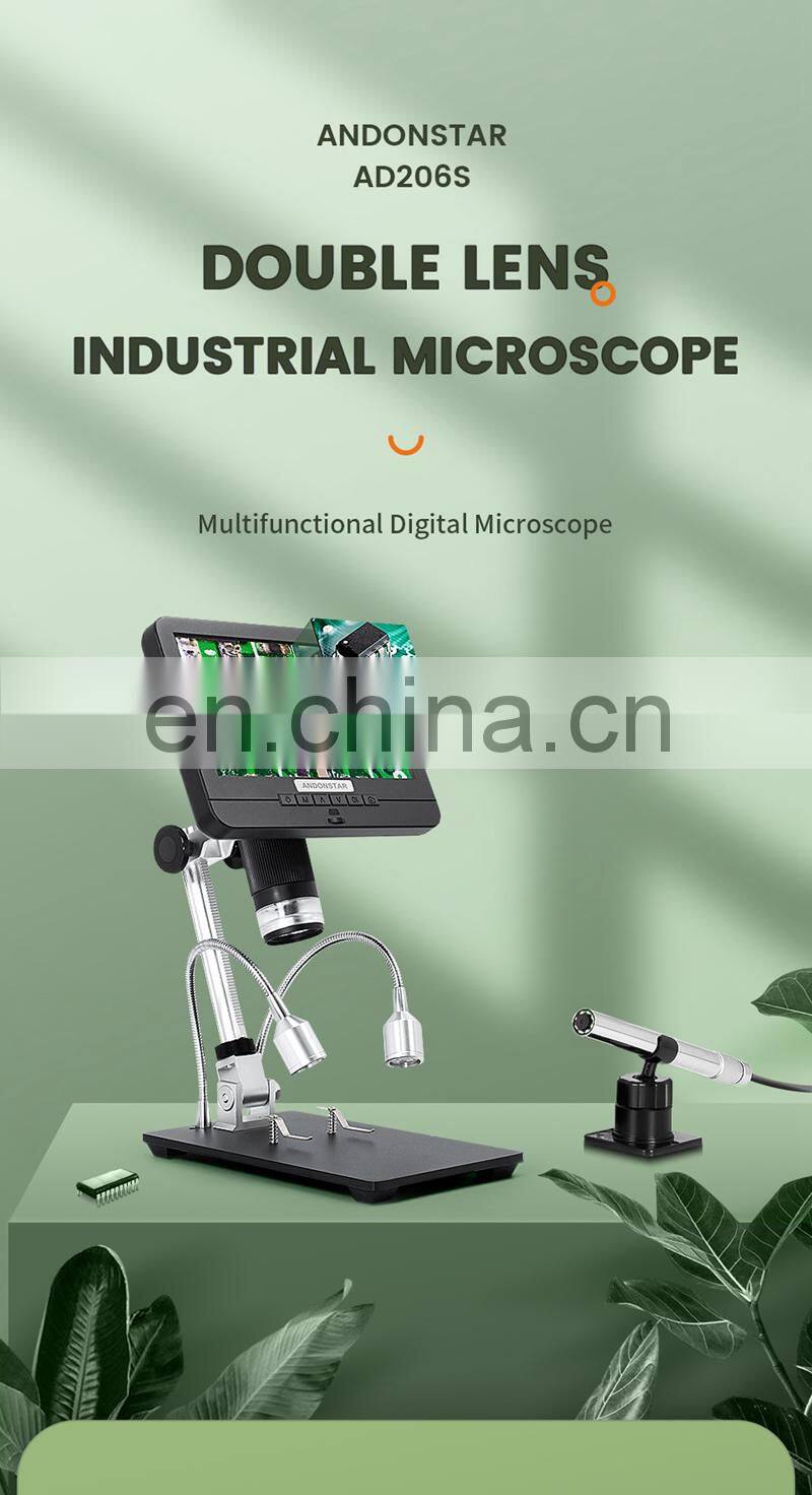 Andonstar AD206S 50X 2MP Industrial Digital Microscope with USB Endoscope Dual-Lens Display 7" Screen