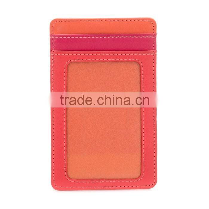 vertically Genuine Leather transparent window Colorful ID Credit Card Holder or Business Name Card Case pocket wallet
