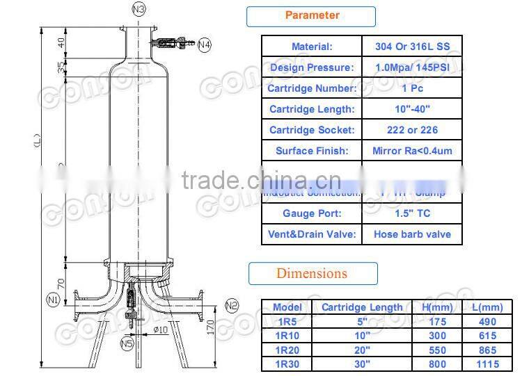 Cuno compatible stainless steel lenticular filter housing beer filtration
