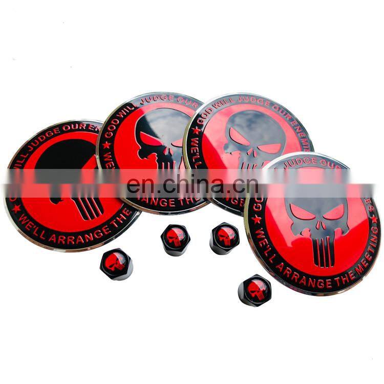 Skull Emblem Decals 2.2" Dome Punisher Wheel Center Cap Sticker with tire valve caps
