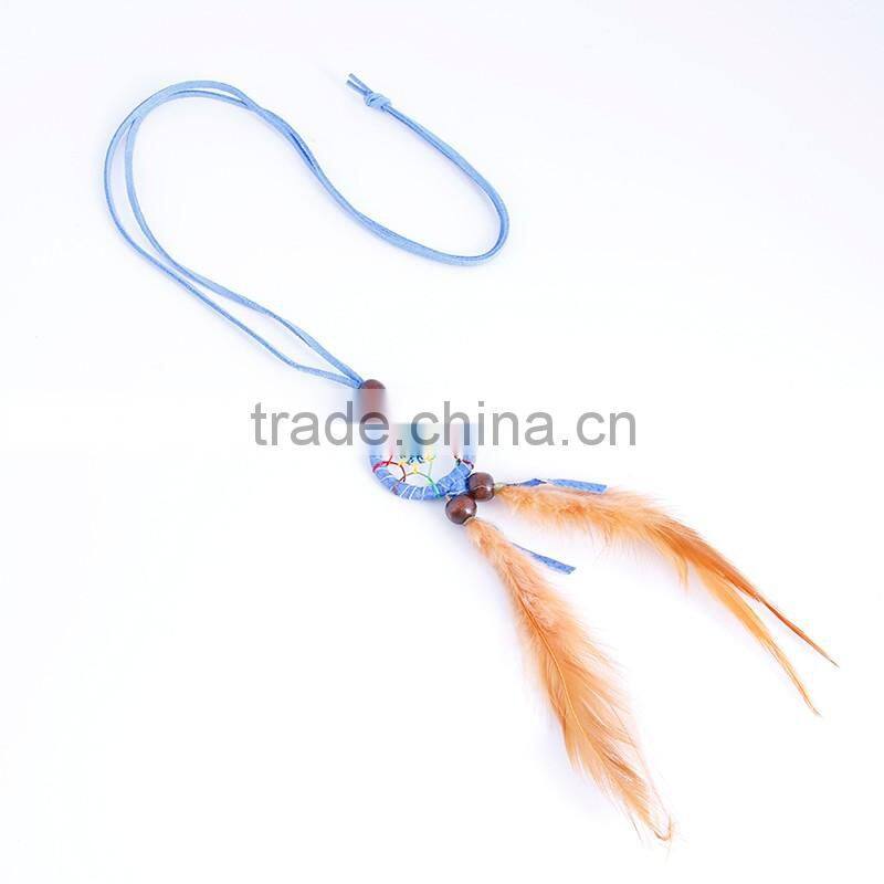 2016 Latest Design Fashion Wooden Beads Native American Feather Dream Catcher Necklace Wholesale