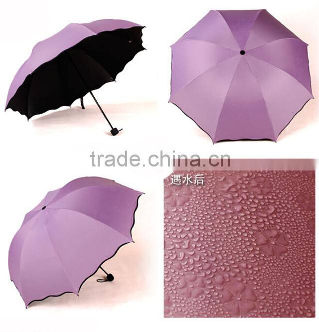 Alibaba china supplier 3 folding colour changing umbrellachange color when wet umbrella