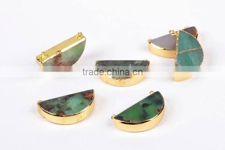 Half Moon Cresent Chrysoprase Pendant Necklace Jade Jewelry Jewels With Double Bails